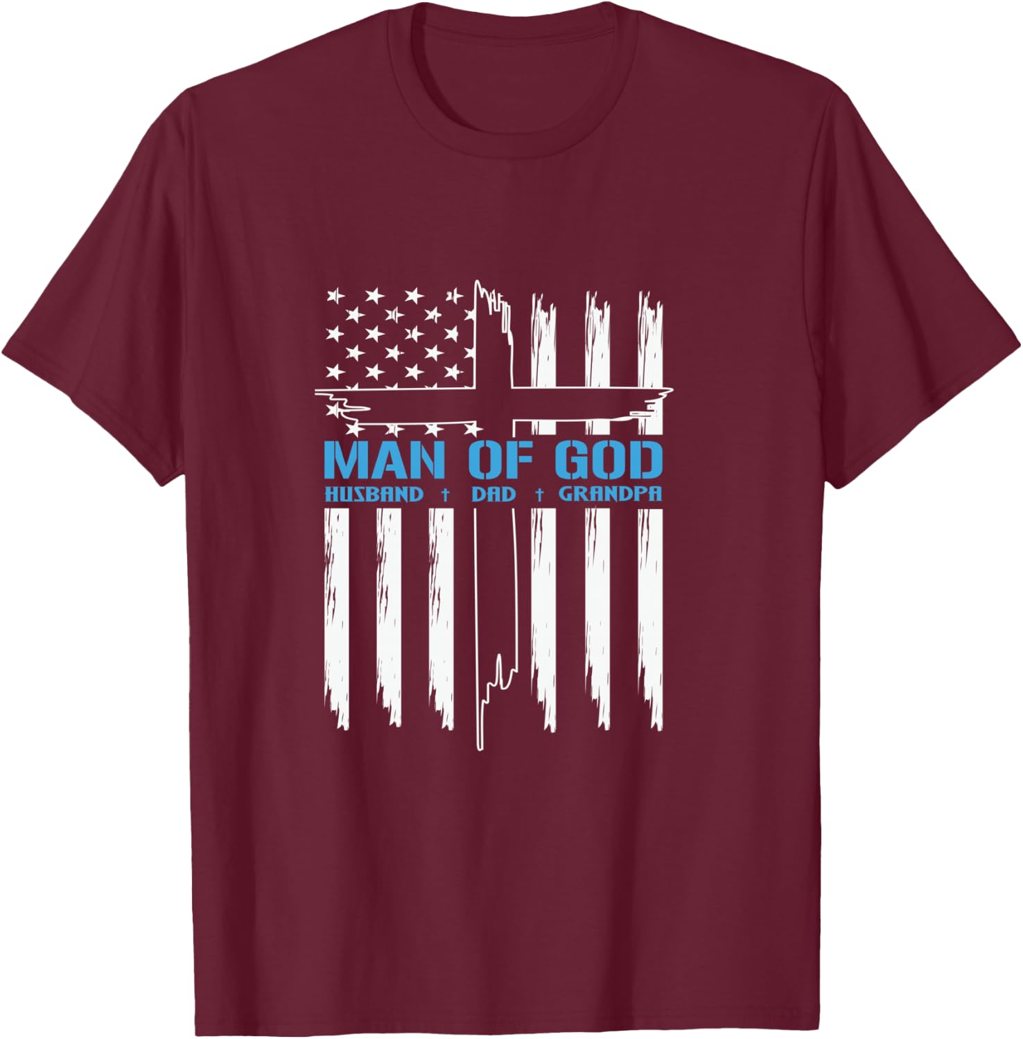 Man Of God Cross American Flag Jesus Christian T-Shirt - T-Shirt | Maroon