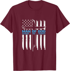 Man Of God Cross American Flag Jesus Christian T-Shirt - T-Shirt | Maroon