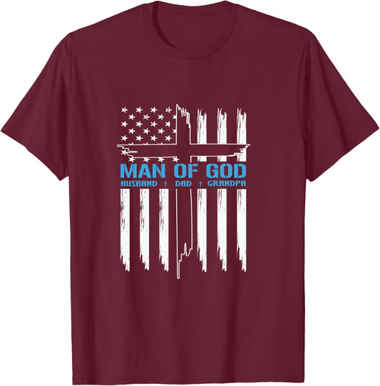 Man Of God Cross American Flag Jesus Christian T-Shirt - T-Shirt | Maroon