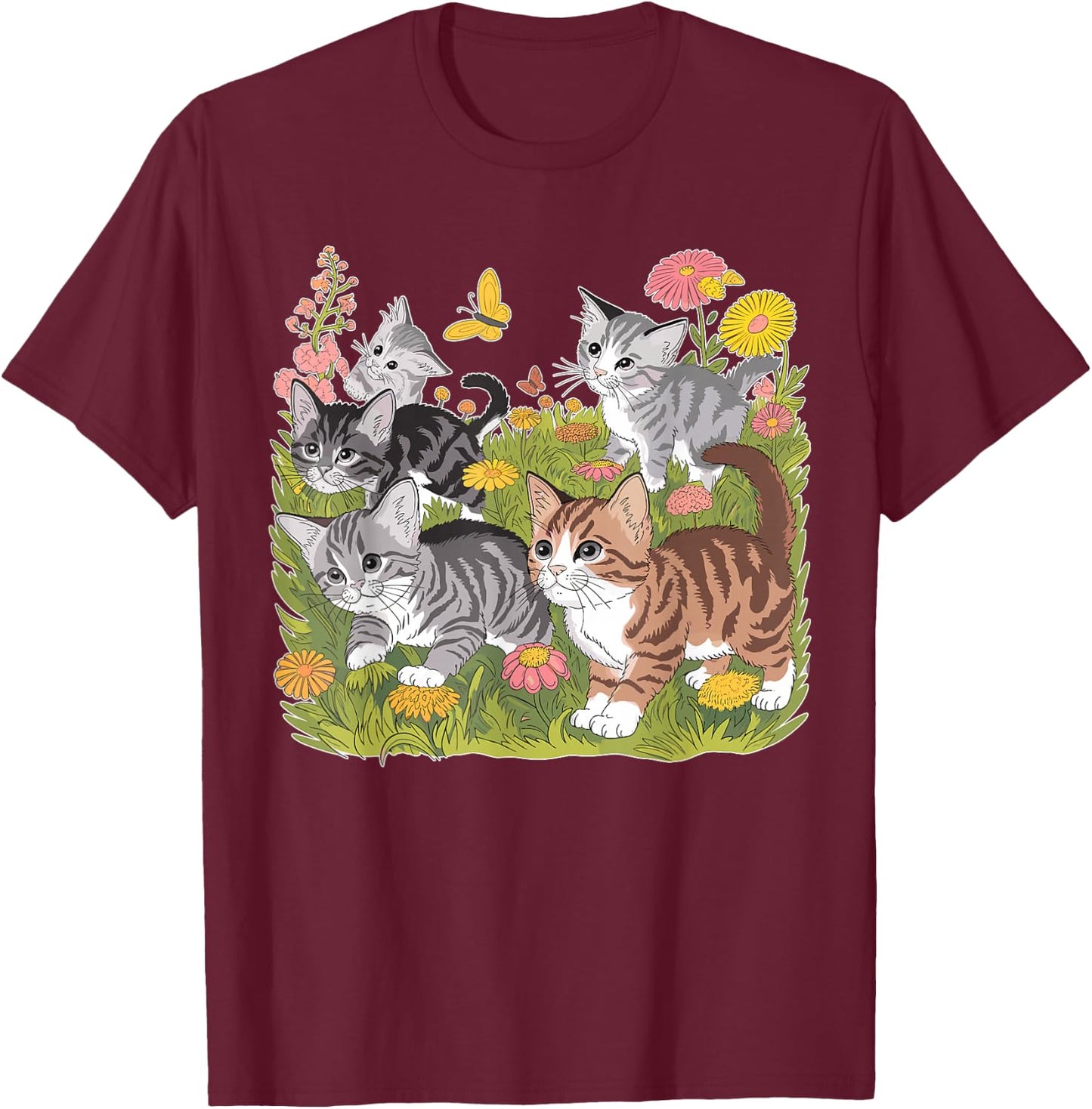 Kitten Floral Baby Cat T-Shirt - T-Shirt | Maroon