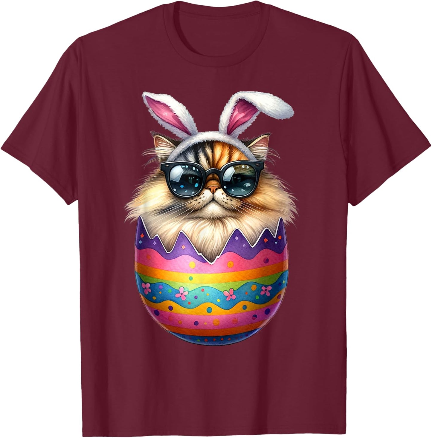 Cat Lover Easter Egg Happy Easter Bunny Ears T-Shirt - T-Shirt | Maroon