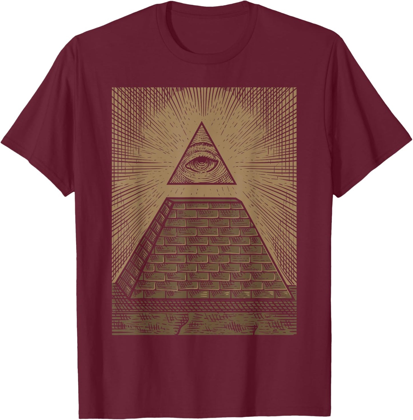Illuminati Pyramid All Seeing Eye , Black, S T-Shirt - T-Shirt | Maroon