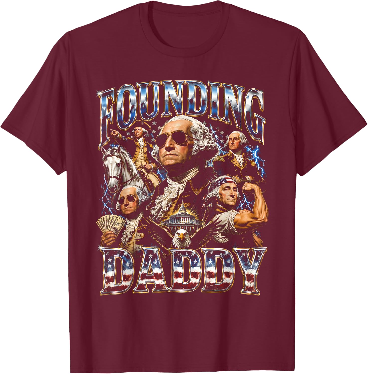 Founding Daddy 4th of July George-Washington Patriotic T-Shirt - T-Shirt | Maroon