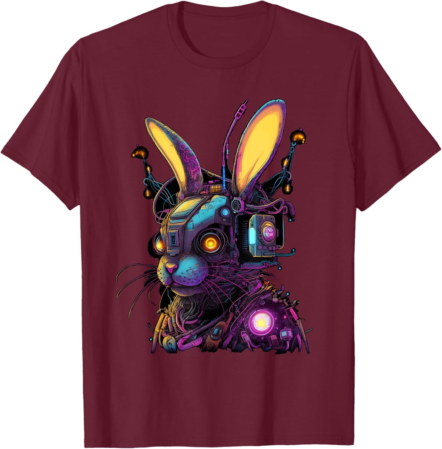 Cyberpunk Bunny Cyborg Rabbit | Cool Gamer Easter T-Shirt - T-Shirt | Maroon