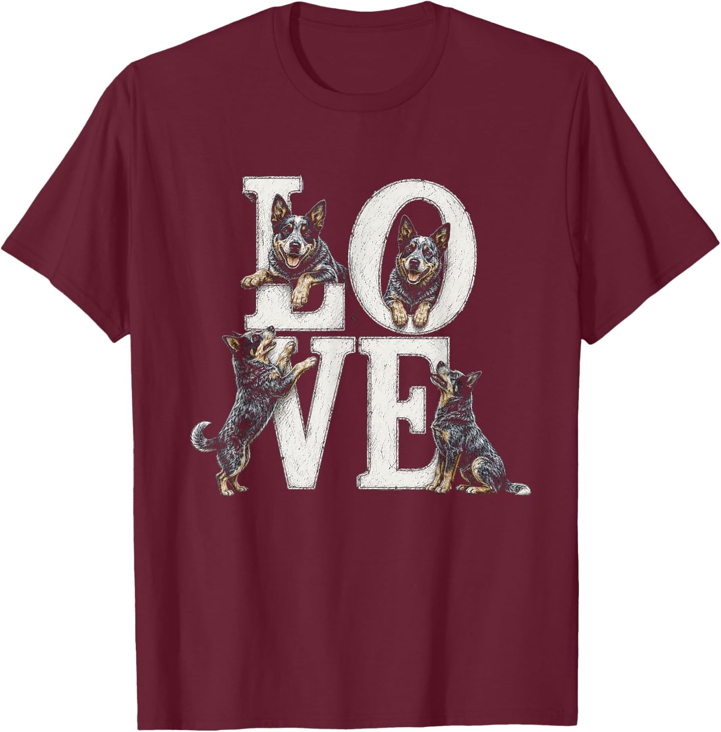 Australian Cattle Dog Blue Heeler Love Artwork Design T-Shirt - T-Shirt | Maroon