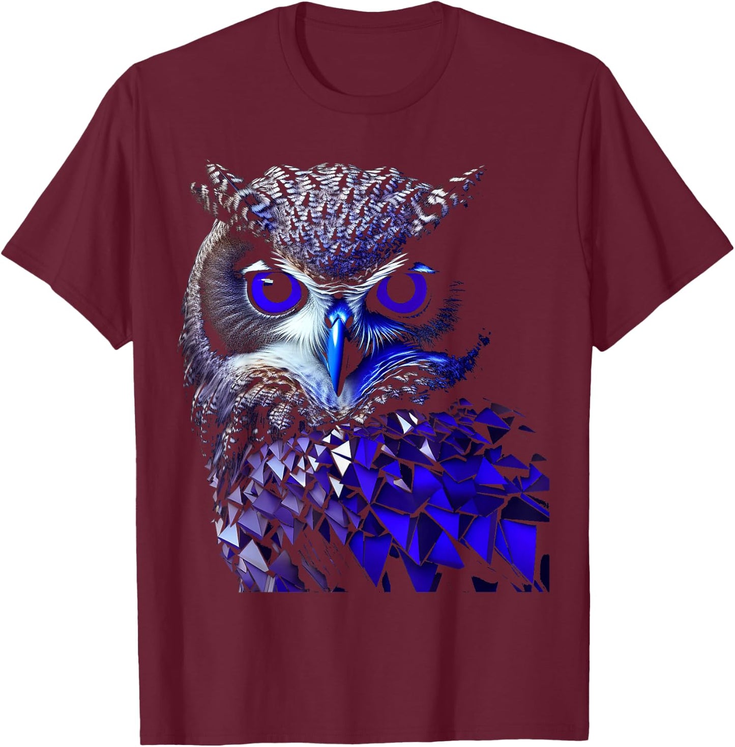 Owl Animal Art Graphic Owl , Black, S T-Shirt - T-Shirt | Maroon