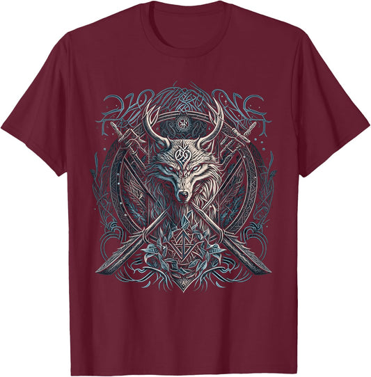 Odin's Wolf Fenrir Northman Valhalla Norse Mythology T-Shirt - T-Shirt | Maroon