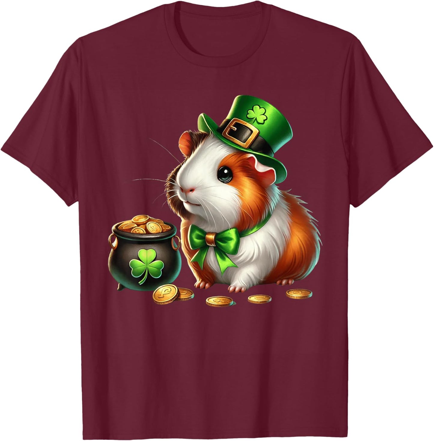 Cute Guinea Pig Leprechaun St Patricks Day Shamrock Kids T-Shirt - T-Shirt | Maroon