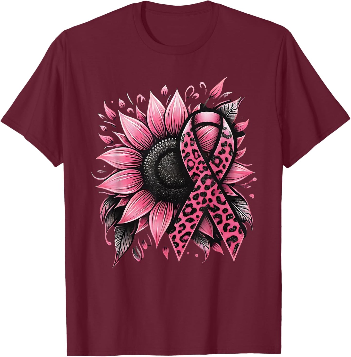 Sunflower Pink Breast Cancer Awareness T-Shirt - T-Shirt | Maroon