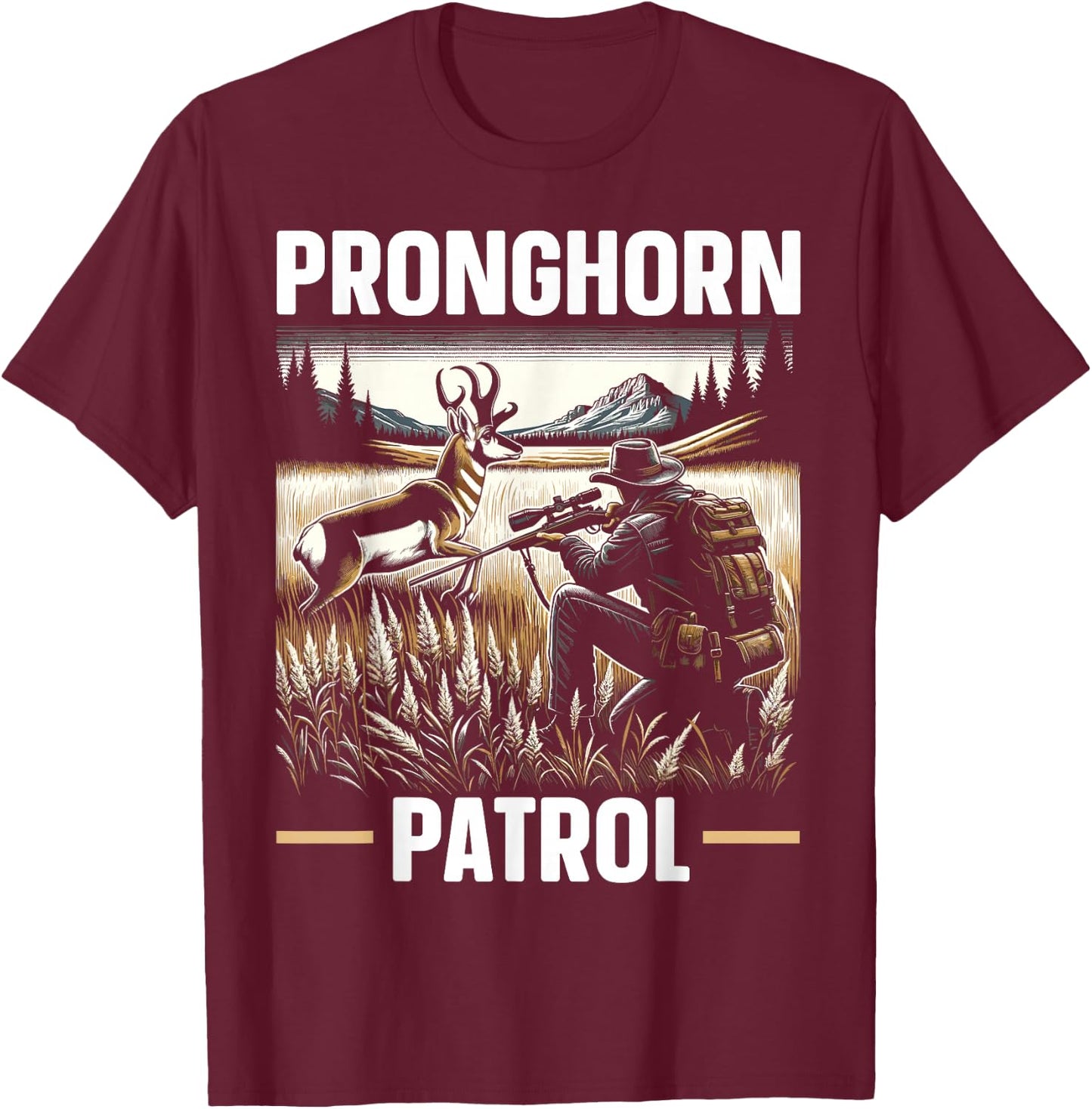 Pronghorn Hunter Animal Hunt Rifle Antelope Hunting T-Shirt - T-Shirt | Maroon