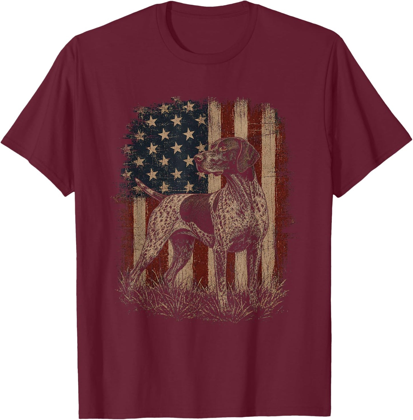 American Flag German Shorthaired Pointer Artwork GSP Design T-Shirt - T-Shirt | Maroon