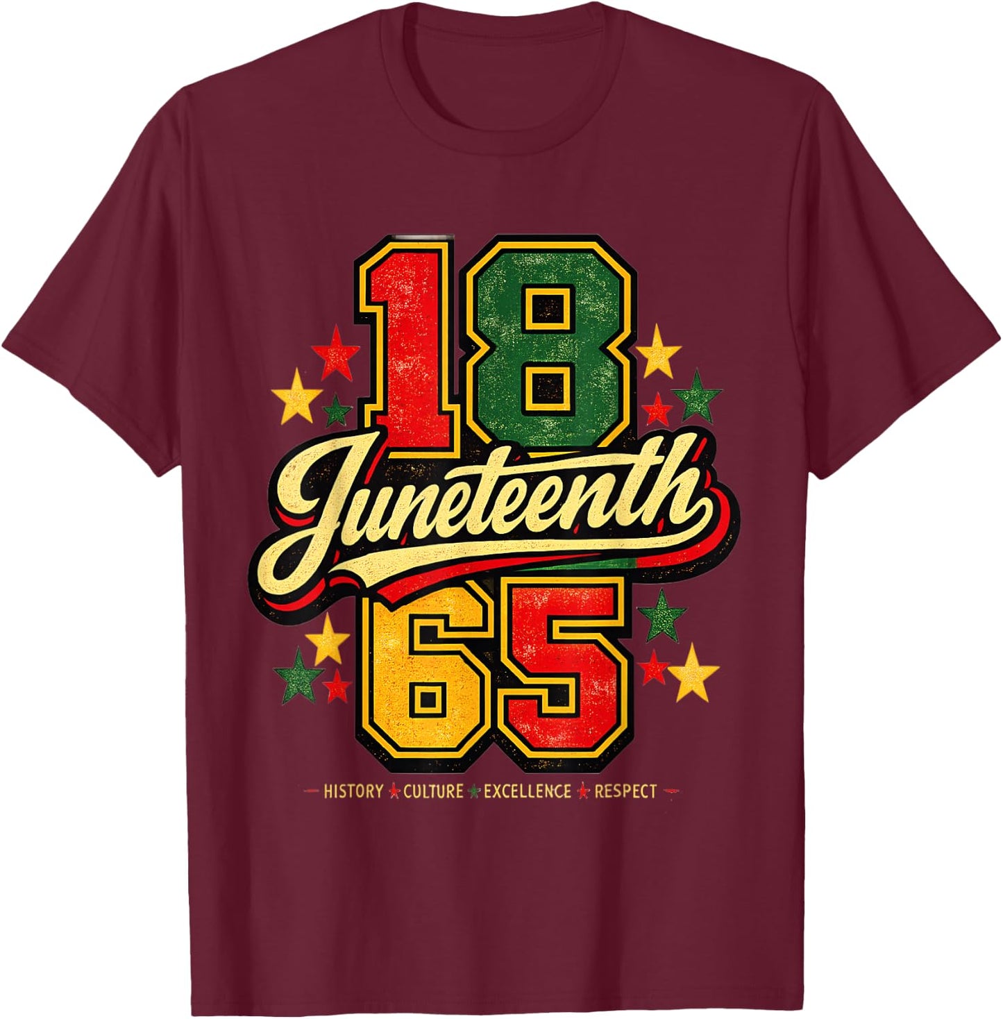 Juneteenth 1865 Black History Culture Excellence Respect T-Shirt - T-Shirt | Maroon