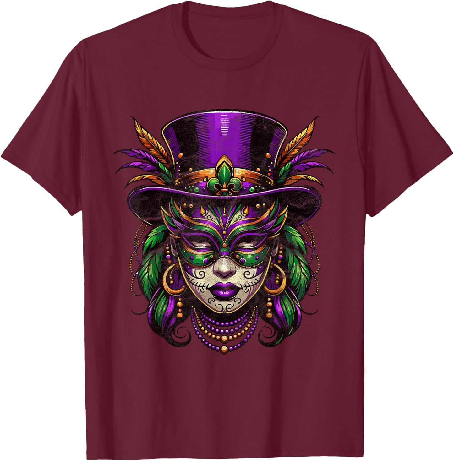 Mardi Gras Priestess Women New Orleans Witch Doctor Voodoo T-Shirt - T-Shirt | Maroon