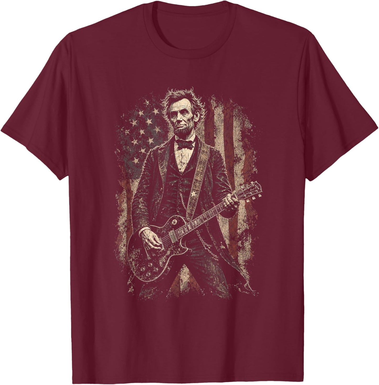 Abraham Lincoln Playing Guitar Grunge President Graphic T-Shirt - T-Shirt | Maroon