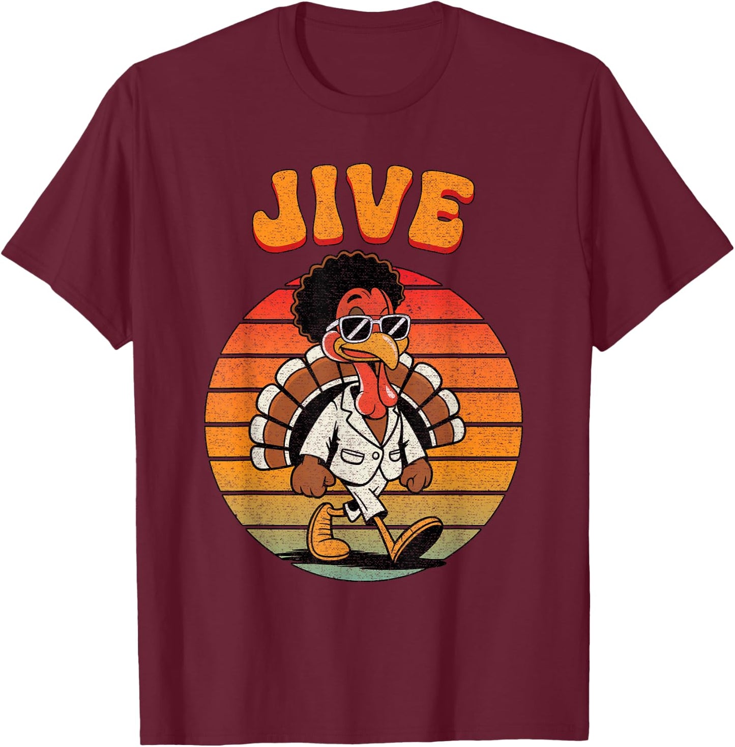 Jive Turkey Funny Thanksgiving Cool Retro 70s Afro Turkey T-Shirt - T-Shirt | Maroon