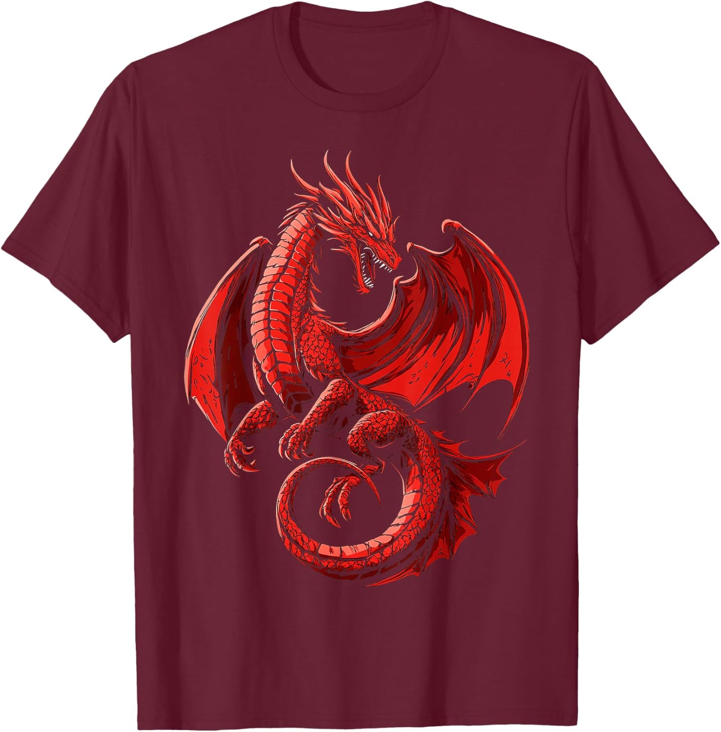 Mythical Illustration Red Dragon , Black, S T-Shirt - T-Shirt | Maroon
