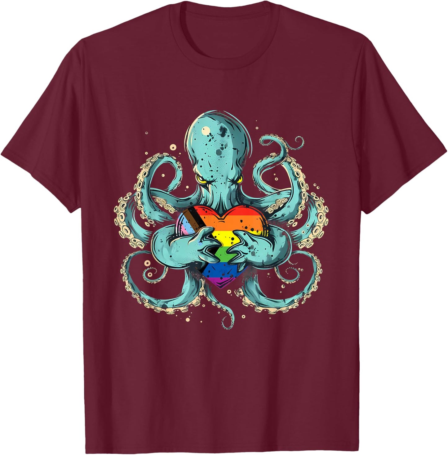 Octopus Progress Pride Flag LGBTQ+ Progressive Pride Flag T-Shirt - T-Shirt | Maroon