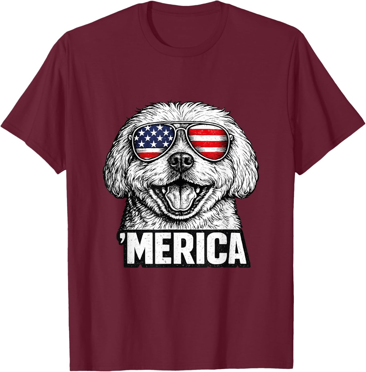 Maltese ’Merica 4th of July Vintage USA Pride T-Shirt - T-Shirt | Maroon