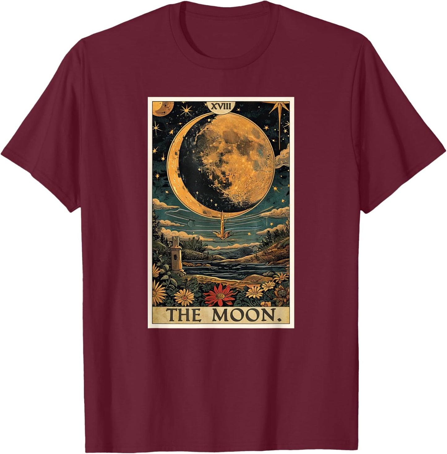 Tarotkarten Tarotkarte 18 The Moon Der Mond T-Shirt - T-Shirt | Maroon