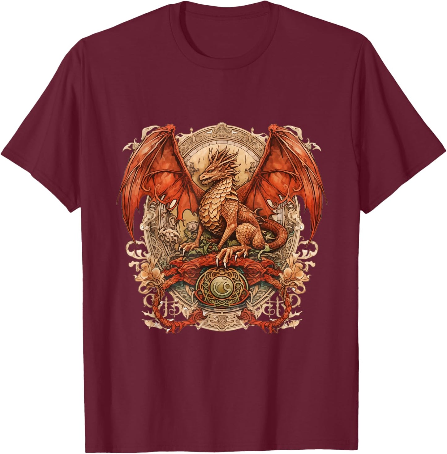 Blazing Dragon of the Fantasy Realm T-Shirt - T-Shirt | Maroon