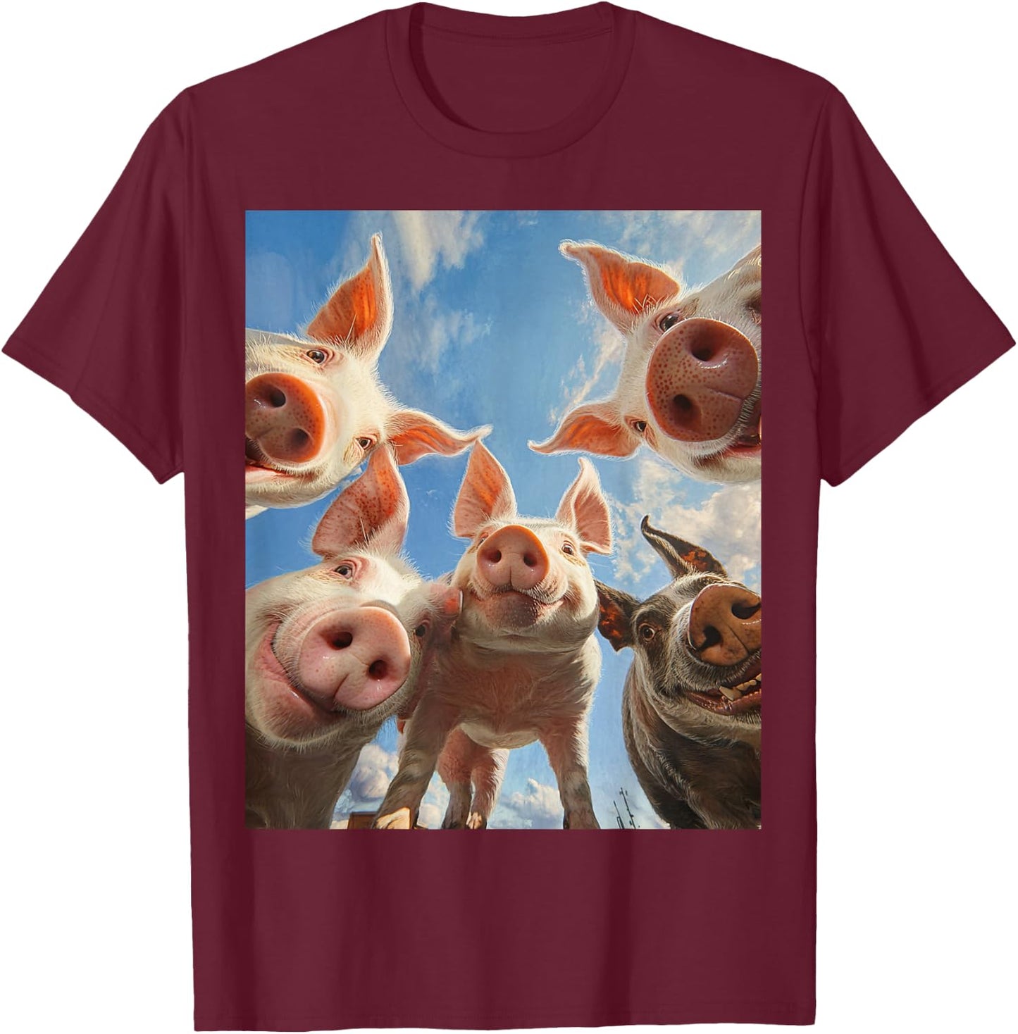 I Love Pigs Funny Pig Face Pig Selfie T-Shirt - T-Shirt | Maroon