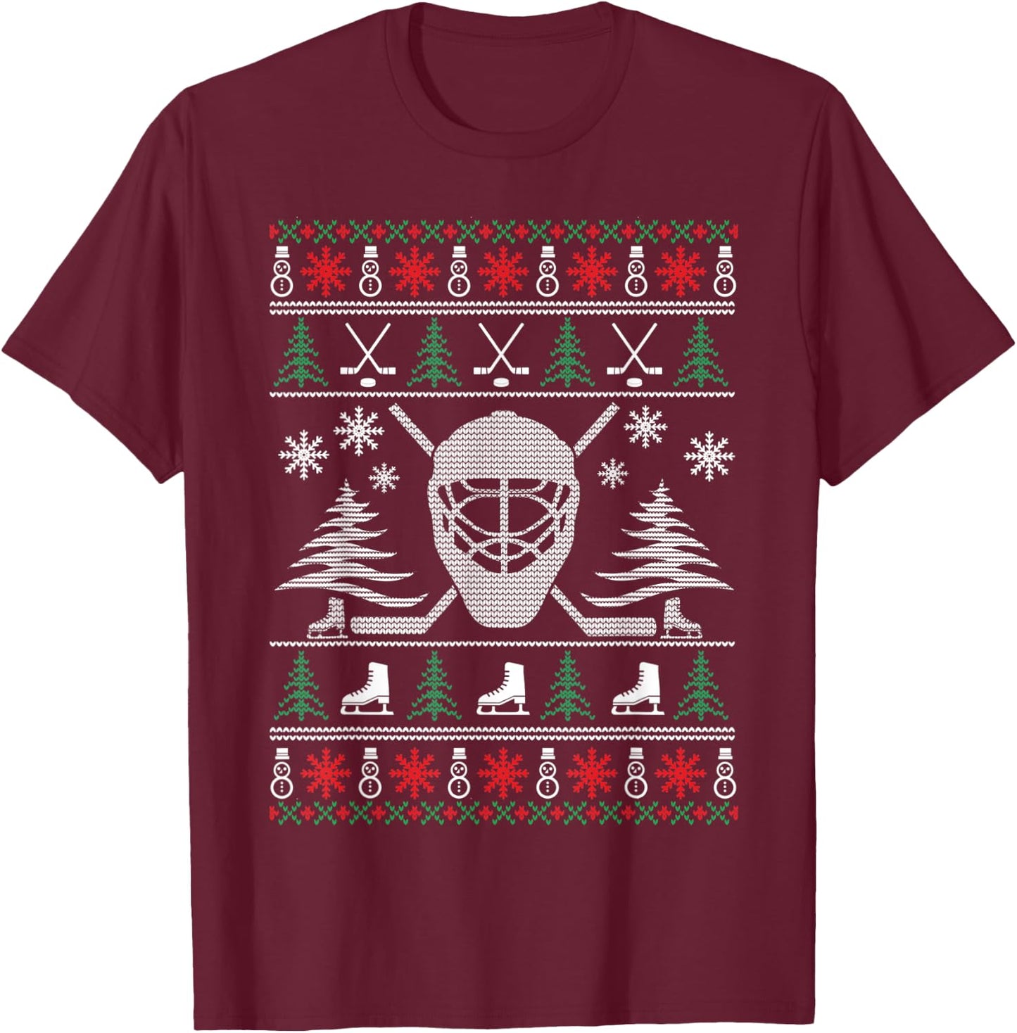 Ugly Sweater Christmas Helmet Ice Hockey For Hockey Lovers T-Shirt - T-Shirt | Maroon