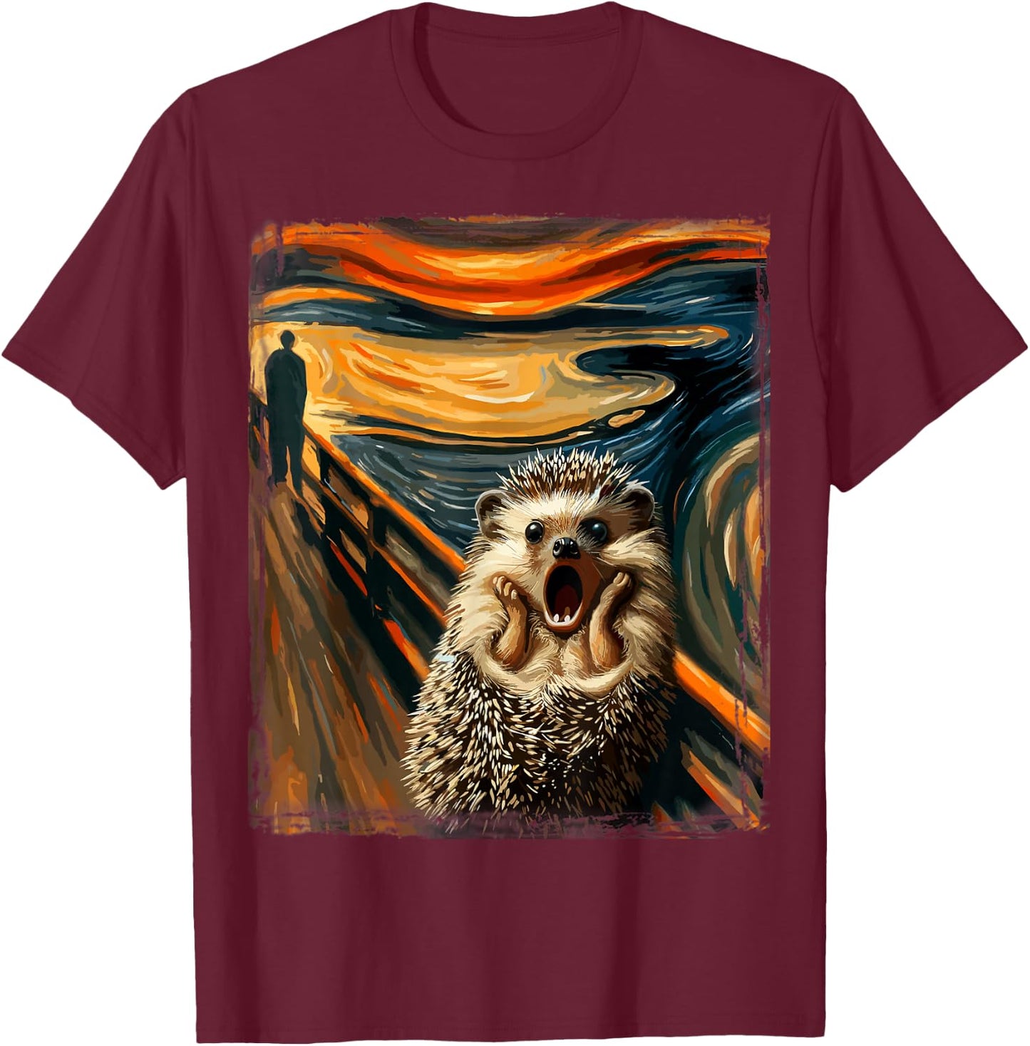 Artsy Scream Parody Funny Animal Painting Art Humor Hedgehog T-Shirt - T-Shirt | Maroon