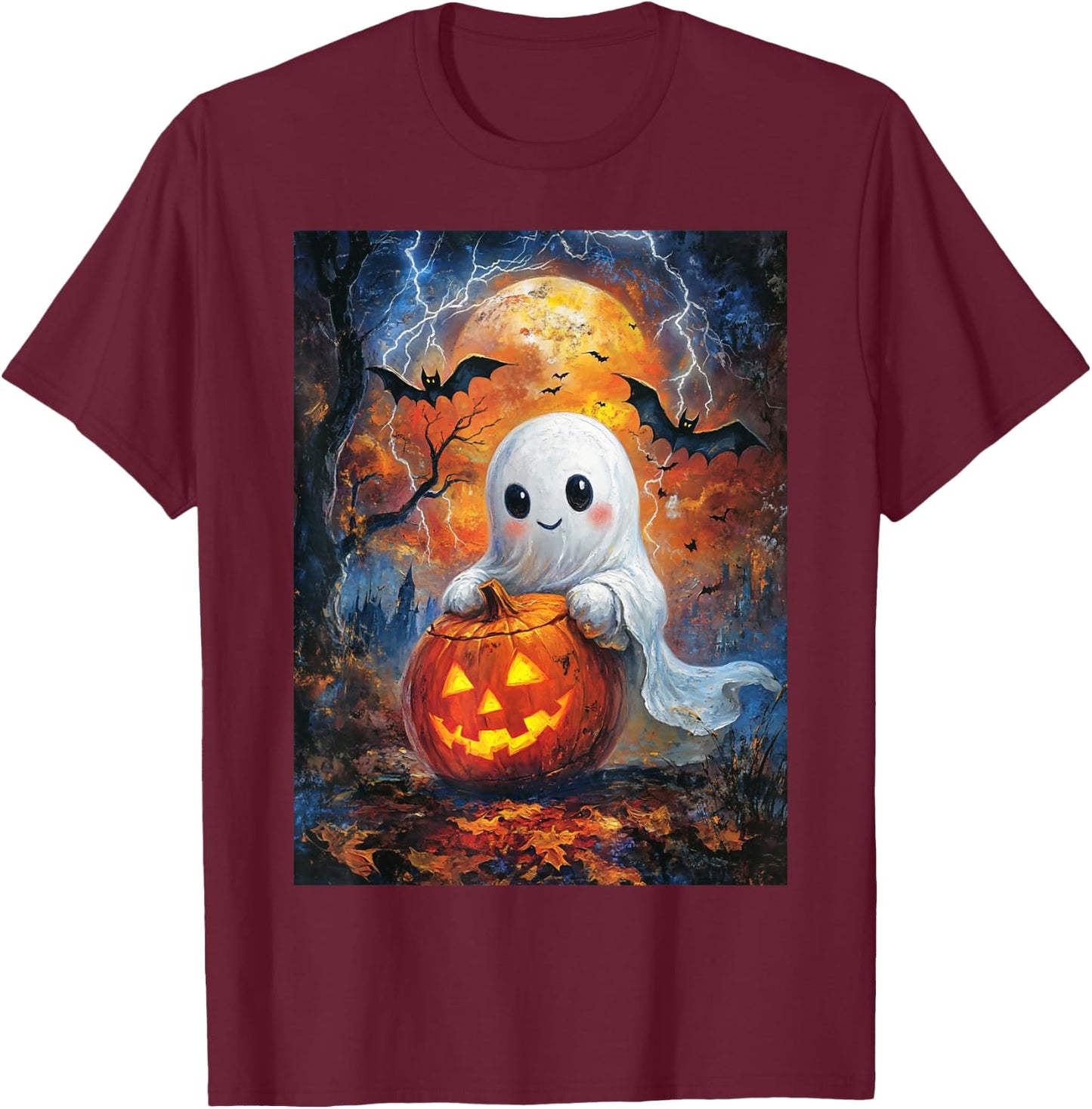 Halloween Pumpkin Design Girls Boys Kids Ghost Halloween T-Shirt - T-Shirt | Maroon