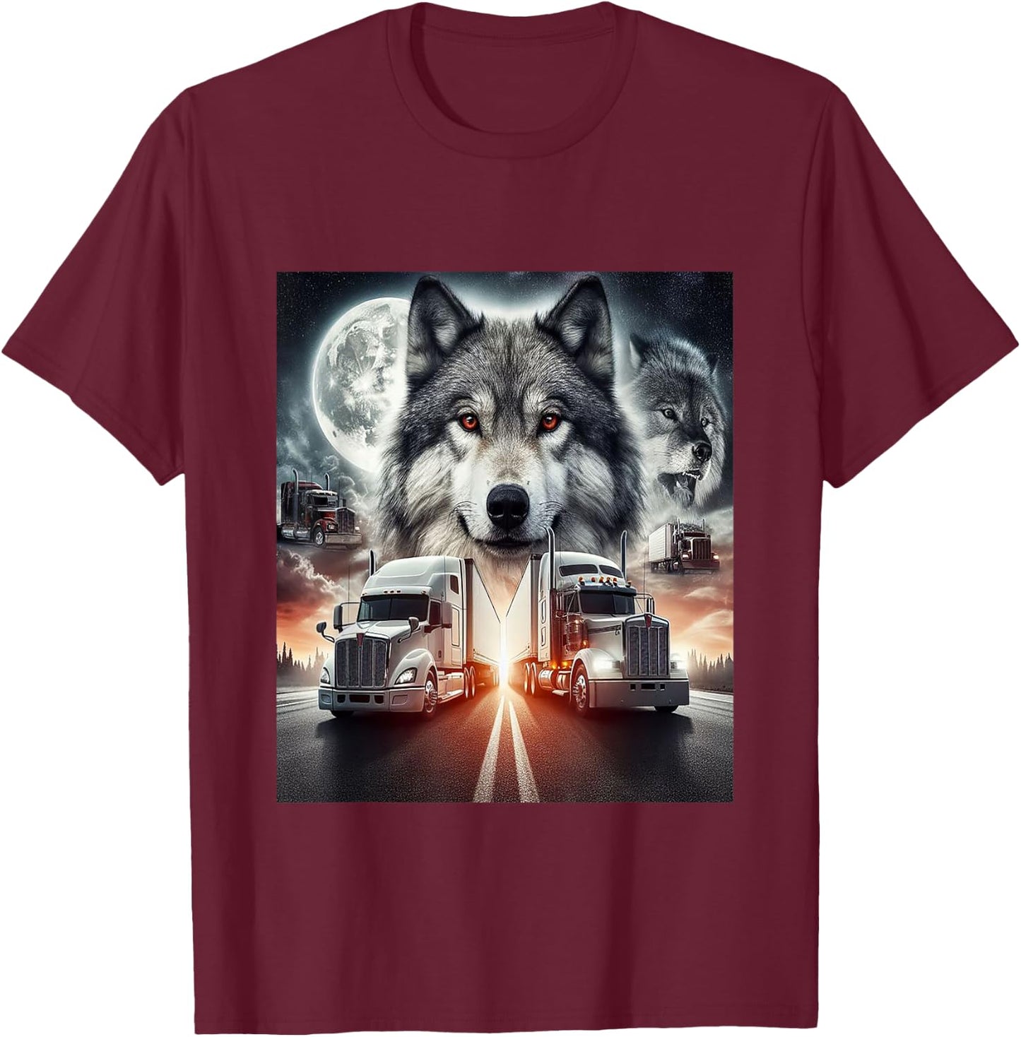 LKW mit Wolf T-Shirt - T-Shirt | Maroon