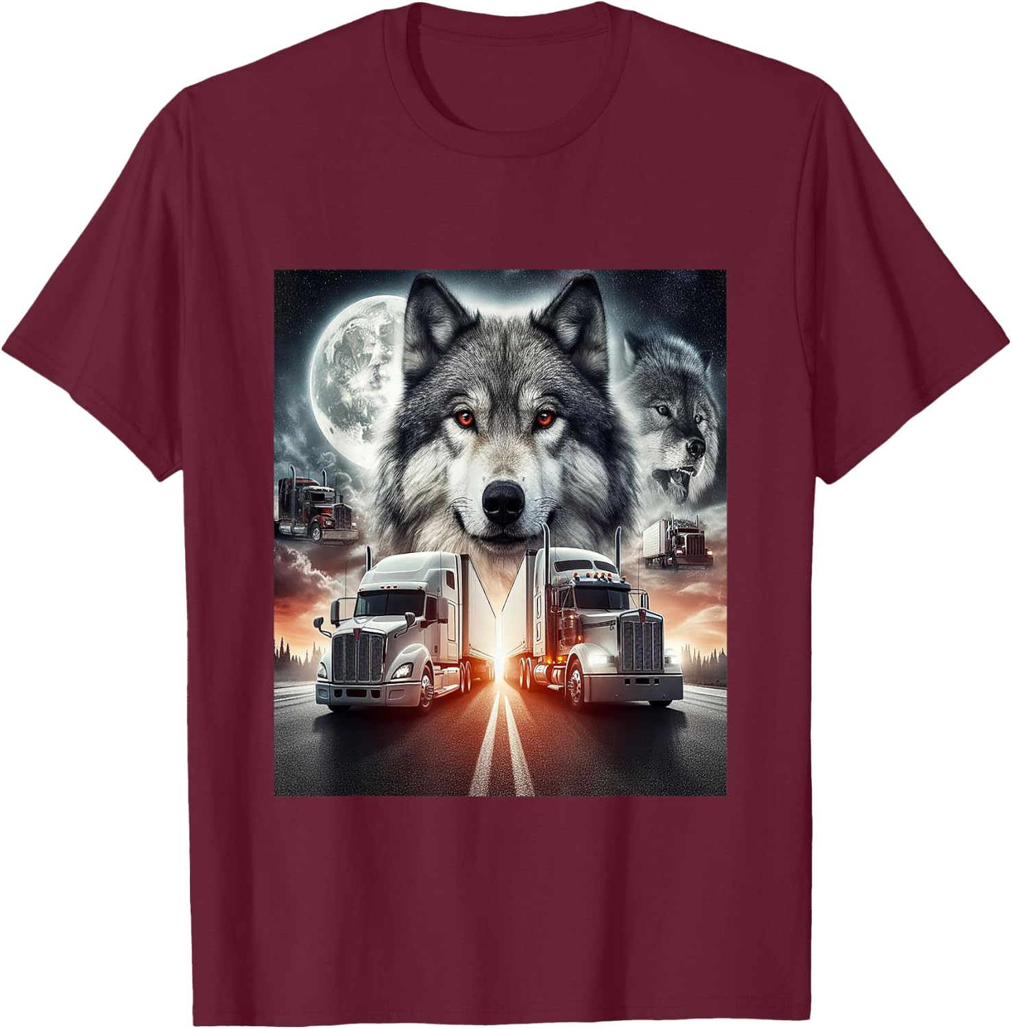 LKW mit Wolf T-Shirt - T-Shirt | Maroon