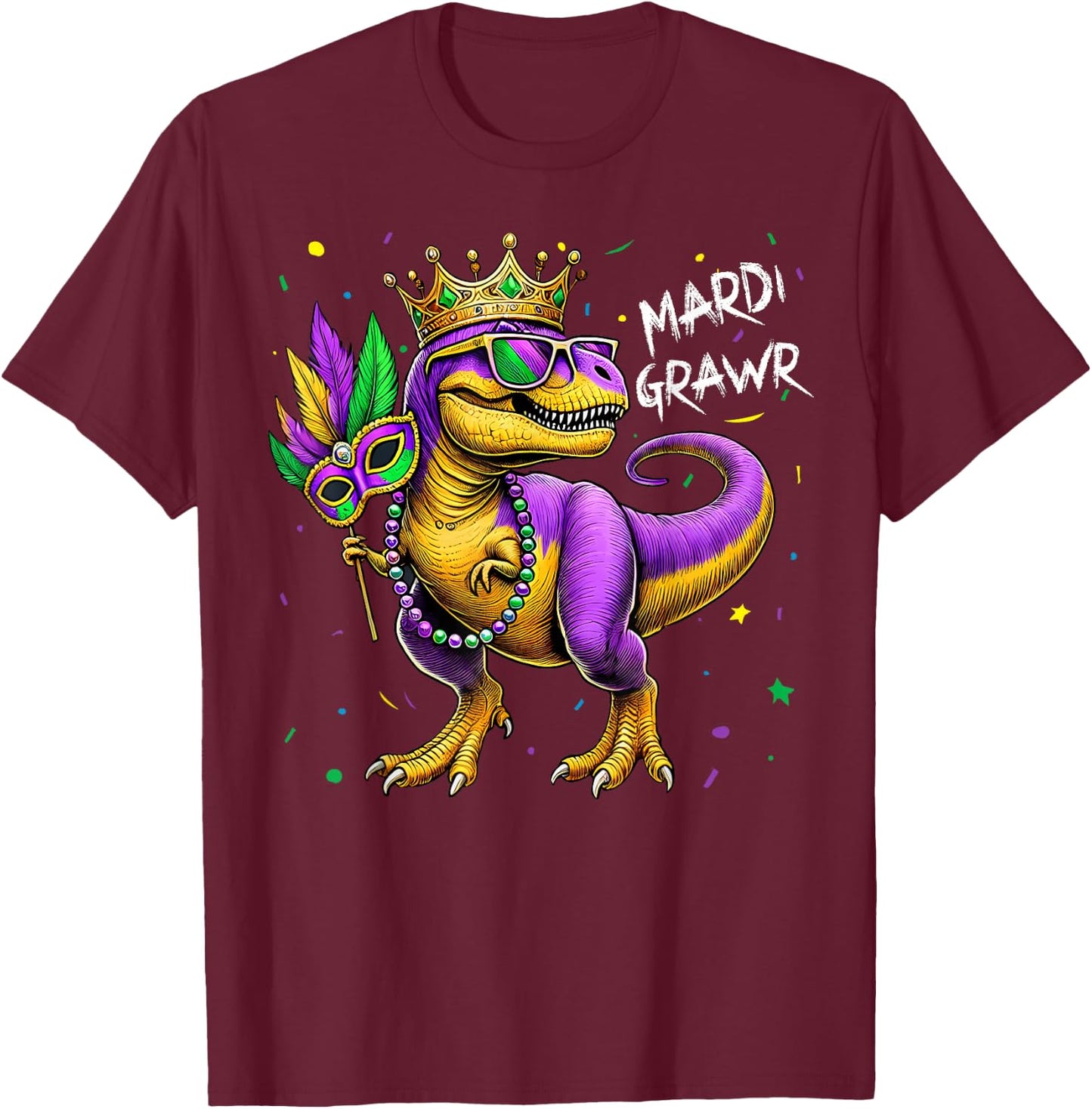 Mardi Gras T Rex Dinosaur Mardi Grawr Bead Costume Boys Kids T-Shirt - T-Shirt | Maroon