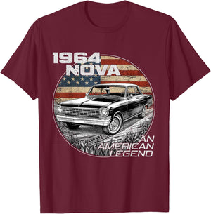 1964 64 Nova Silhouette Muscle Car American Flag T-Shirt - T-Shirt | Maroon