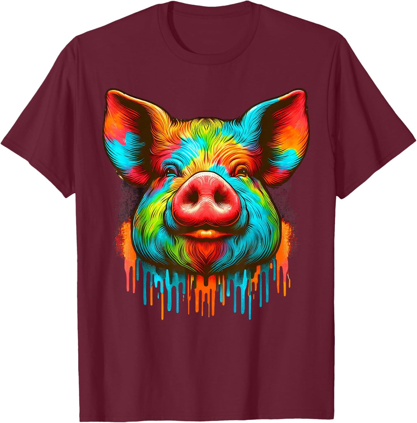 Cool Pig Graphic Spirit Animal Illustration Tie Dye Art T-Shirt - T-Shirt | Maroon