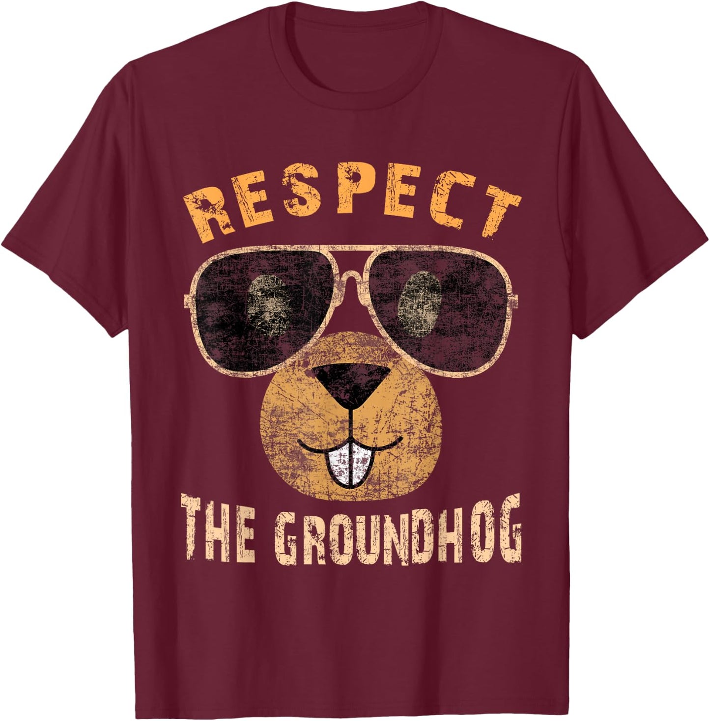 Vintage Retro Respect the Groundhog Holiday | & T-Shirt - T-Shirt | Maroon