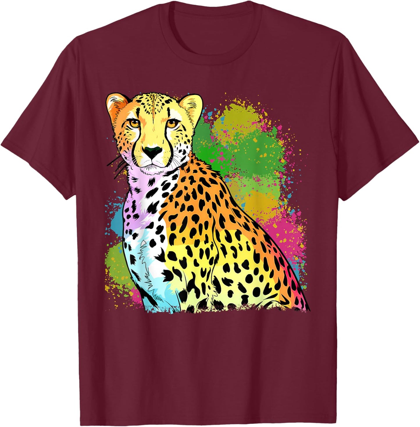 Colorful Rainbow Cheetah Graphic T-Shirt - T-Shirt | Maroon