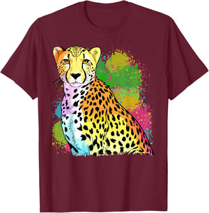 Colorful Rainbow Cheetah Graphic T-Shirt - T-Shirt | Maroon