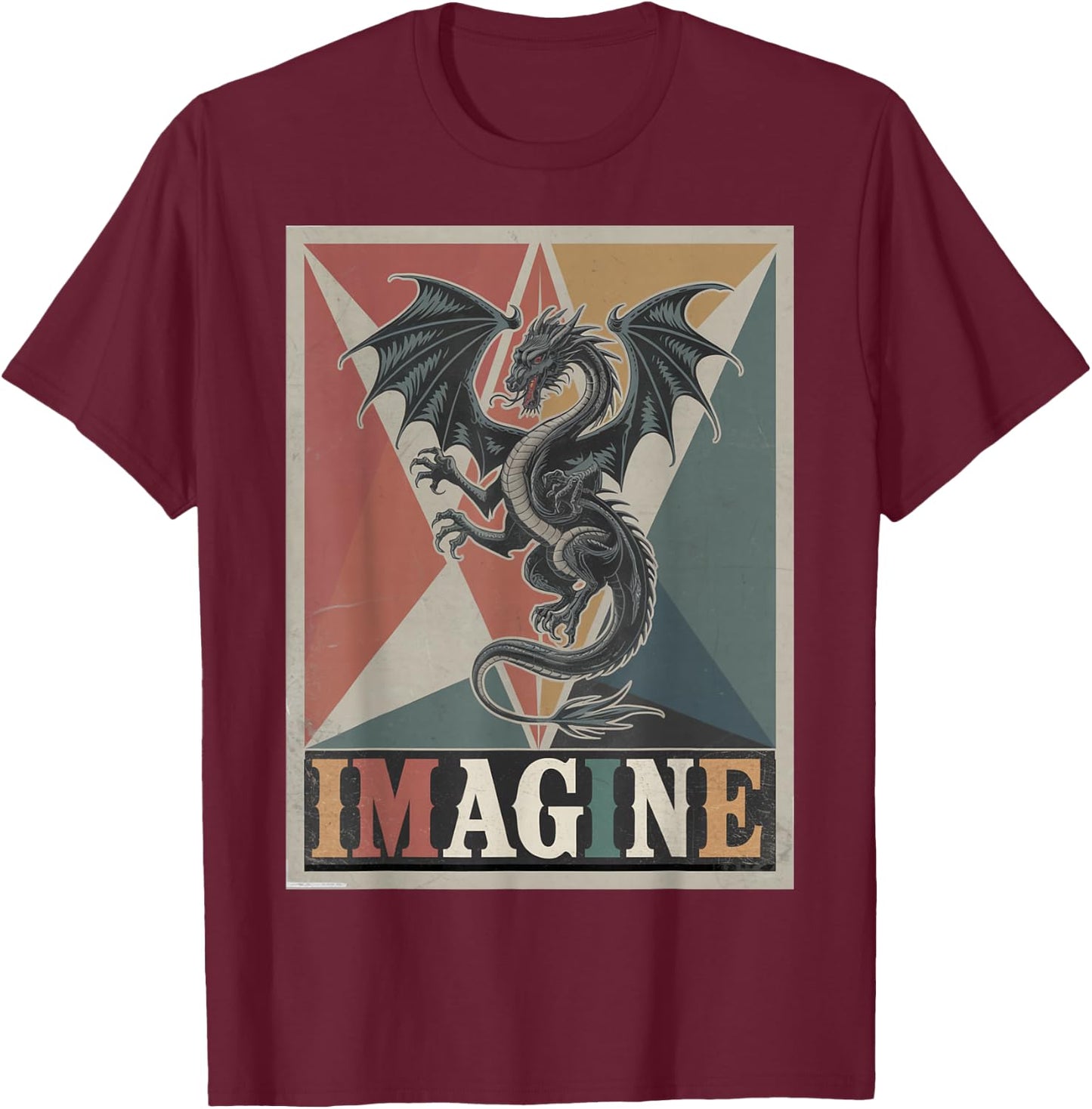Dragon Retro Vintage Graphic Art Design T-Shirt - T-Shirt | Maroon