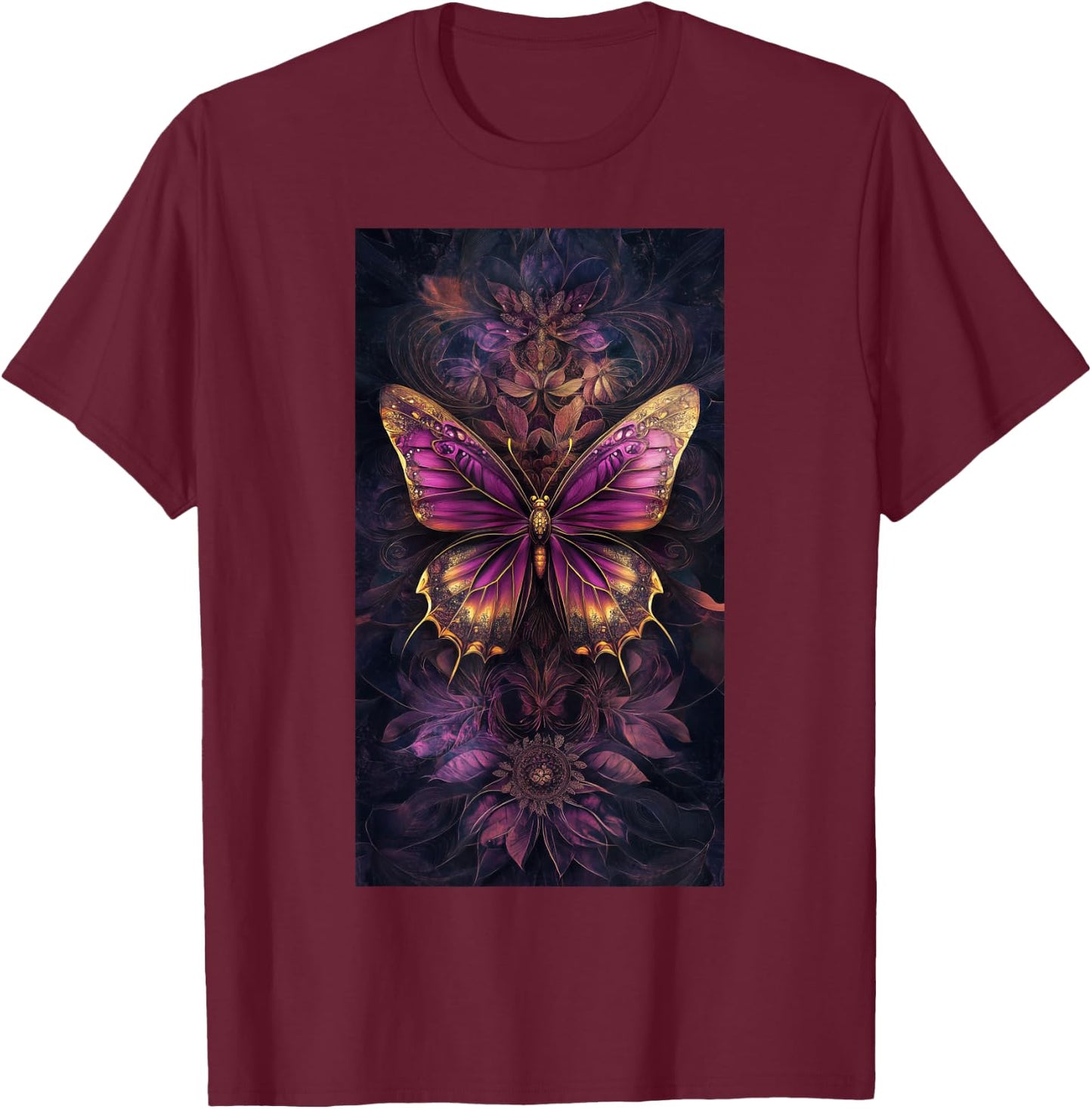 Floral Patterns Butterfly art Purple butterfly T-Shirt - T-Shirt | Maroon