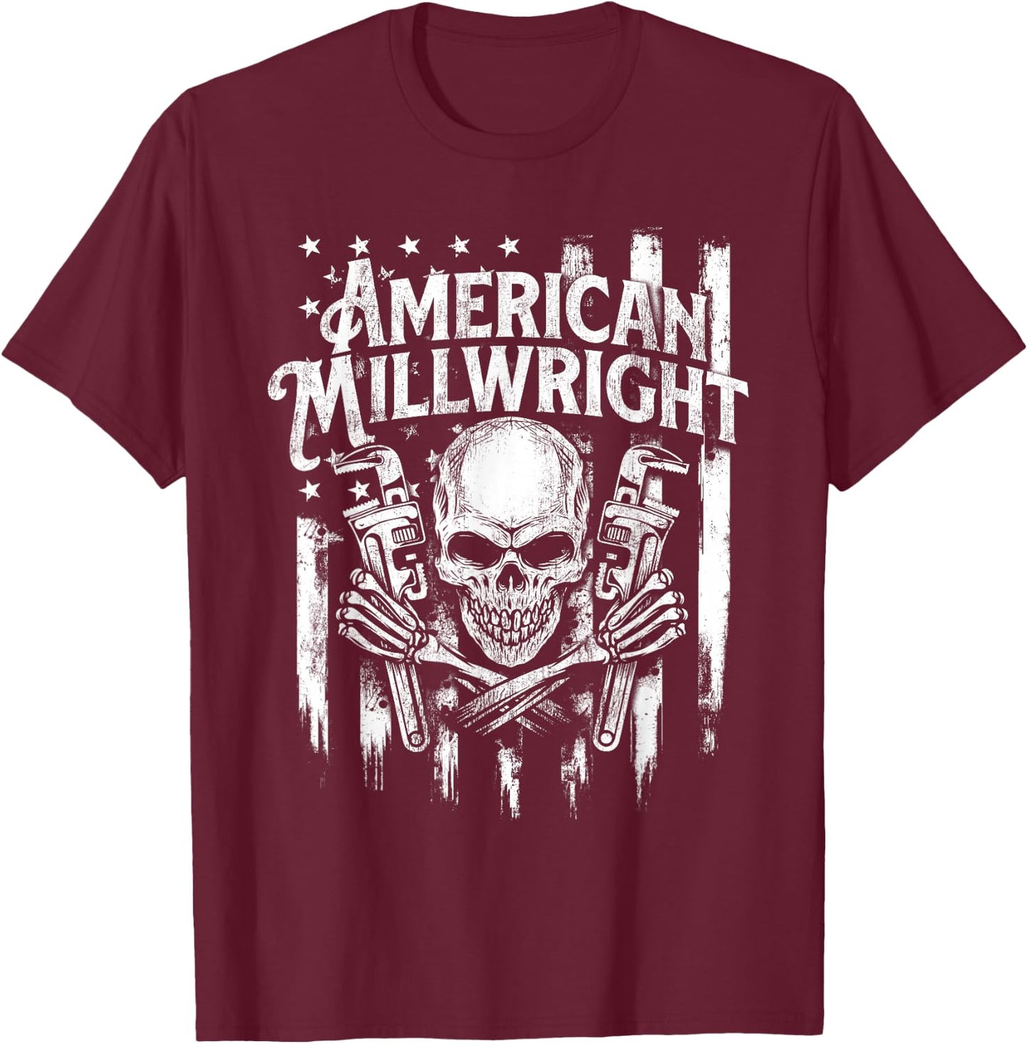 American Millwright - Patriotic USA Flag Machinist Engineer T-Shirt - T-Shirt | Maroon