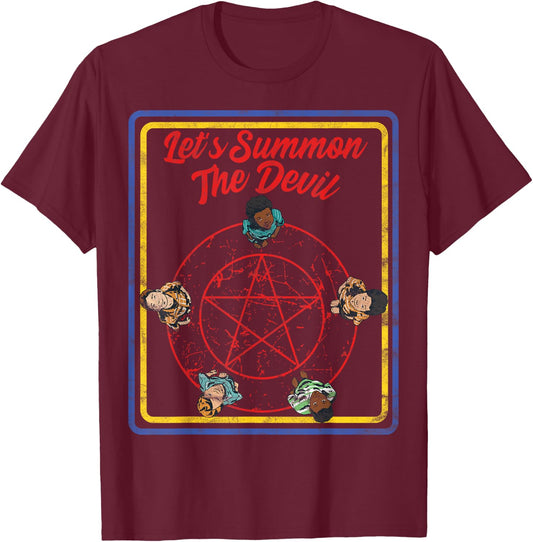 Vintage Child Game Horror - Let's Summon The Devil Schwarz S T-Shirt - T-Shirt | Maroon