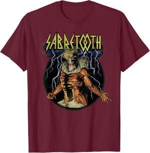 Marvel X-Men Sabretooth Epic Lightning Vintage Rock T-Shirt - T-Shirt | Maroon
