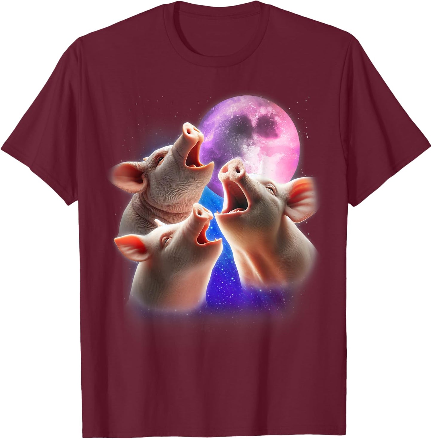 3 Pigs Howling At The Moon Funny Pig Animal Lover Farmer T-Shirt - T-Shirt | Maroon