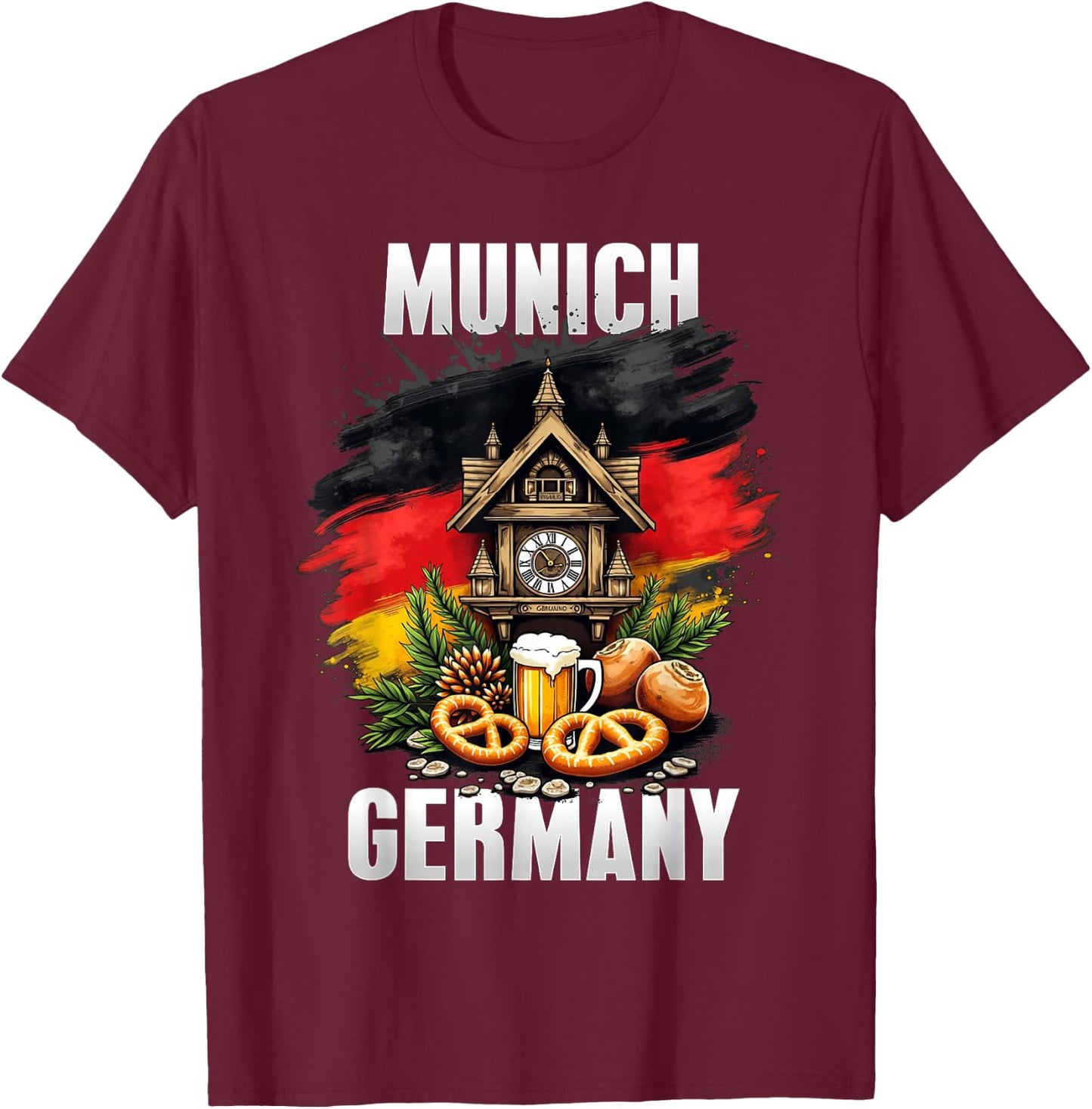 Munich Germany Souvenir German Flag Oktoberfest Travel T-Shirt - T-Shirt | Maroon