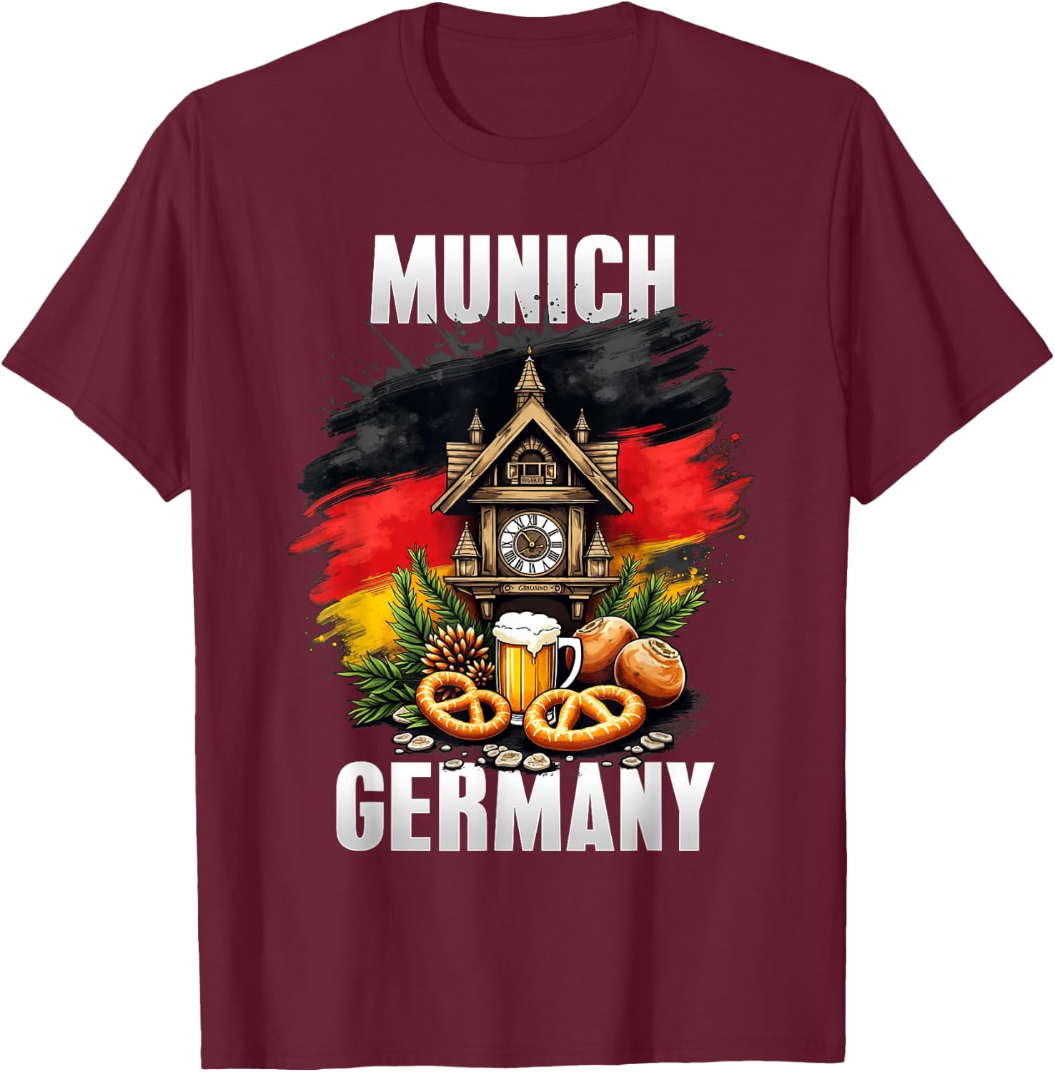 Munich Germany Souvenir German Flag Oktoberfest Travel T-Shirt - T-Shirt | Maroon