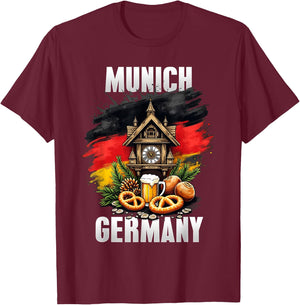 Munich Germany Souvenir German Flag Oktoberfest Travel T-Shirt - T-Shirt | Maroon