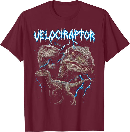 Velociraptor Vintage 90s Heavy Metal Retro Dinosaur Lover T-Shirt - T-Shirt | Maroon