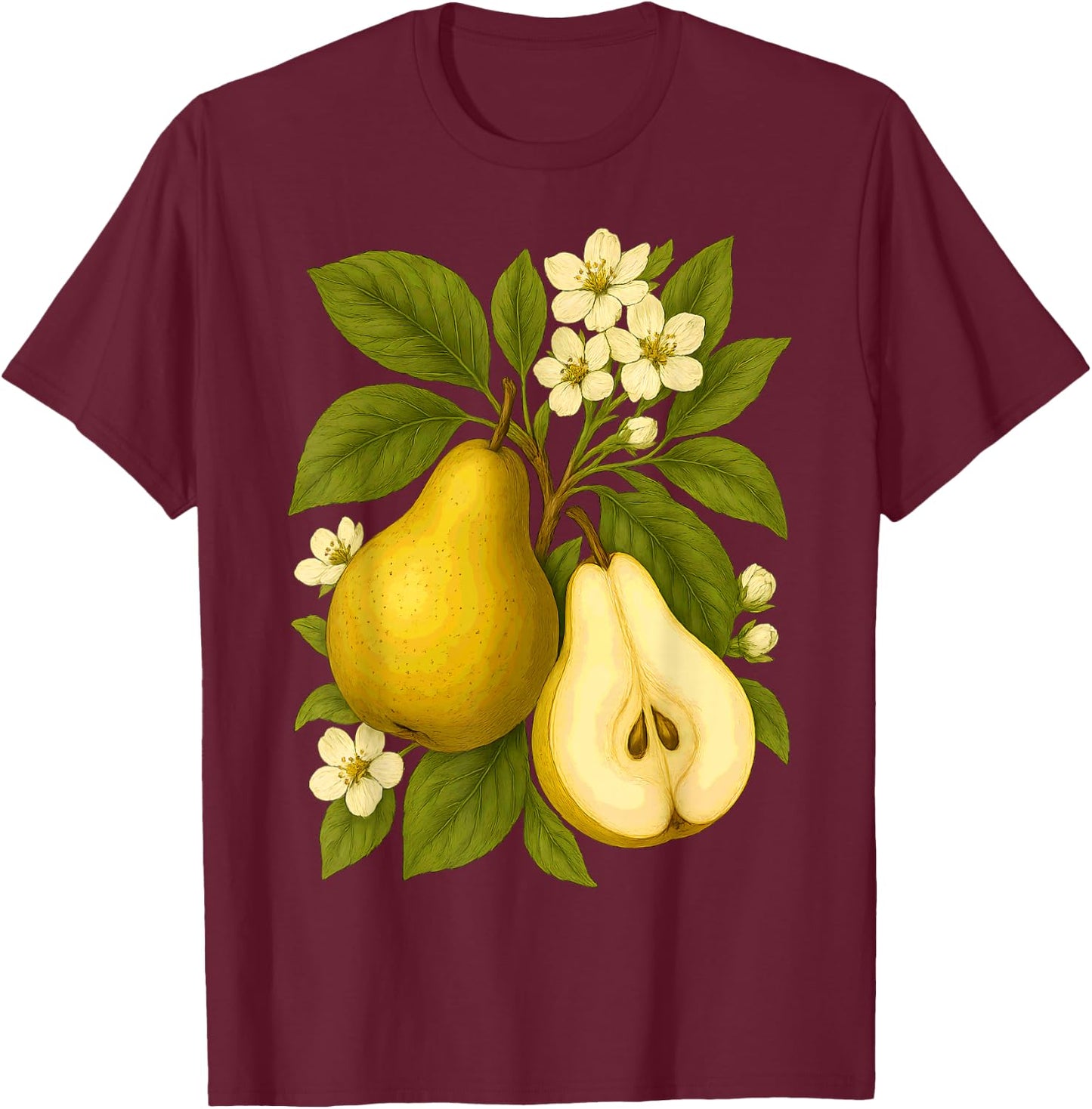 Pear Botanical Fruit Graphic Orchard Farm Nature Harvest T-Shirt - T-Shirt | Maroon