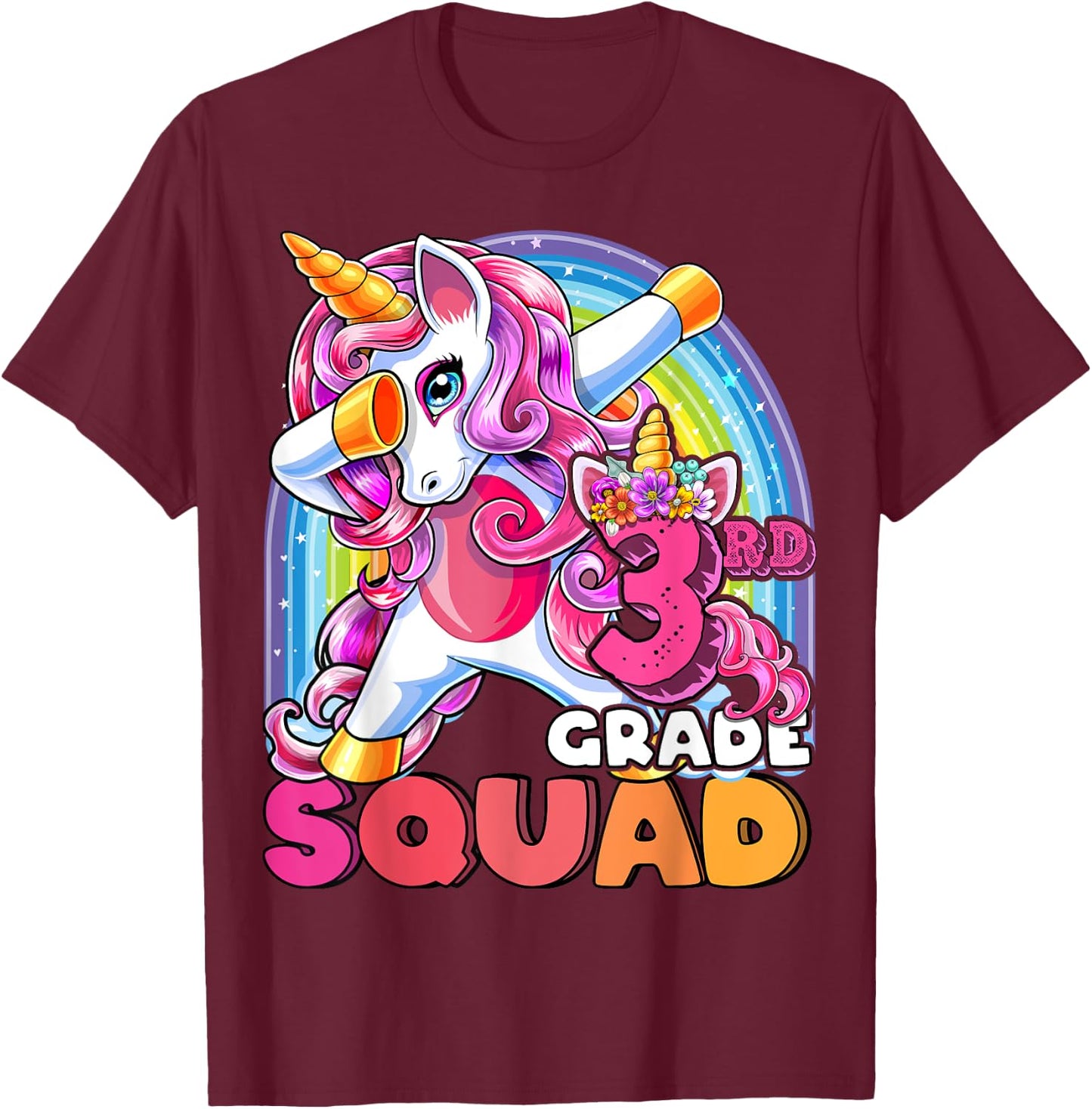 3rd Grade Squad Dabbing Unicorn Back to School Girls Gift T-Shirt - T-Shirt | Maroon