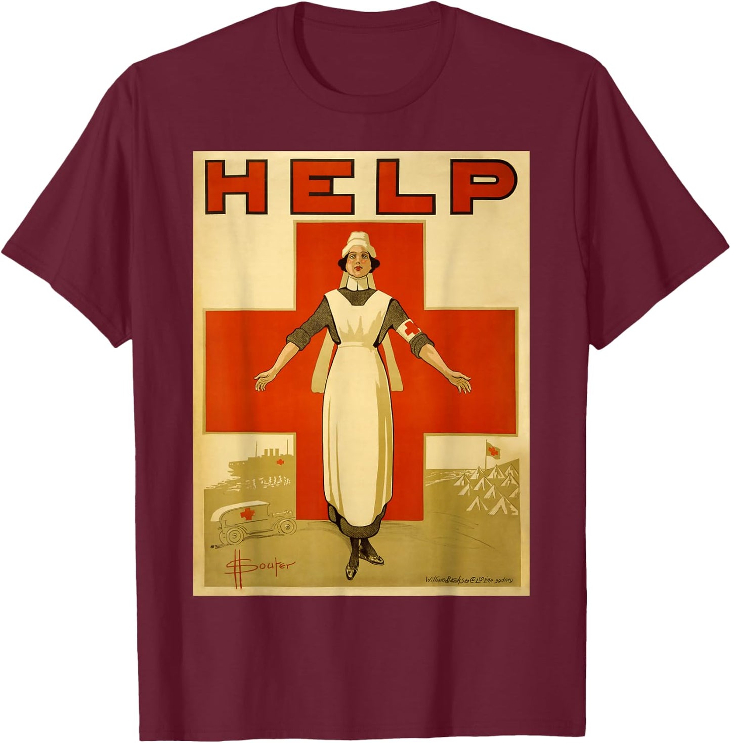 Vintage Poster - Rotes Kreuz Retro T-Shirt - T-Shirt | Maroon