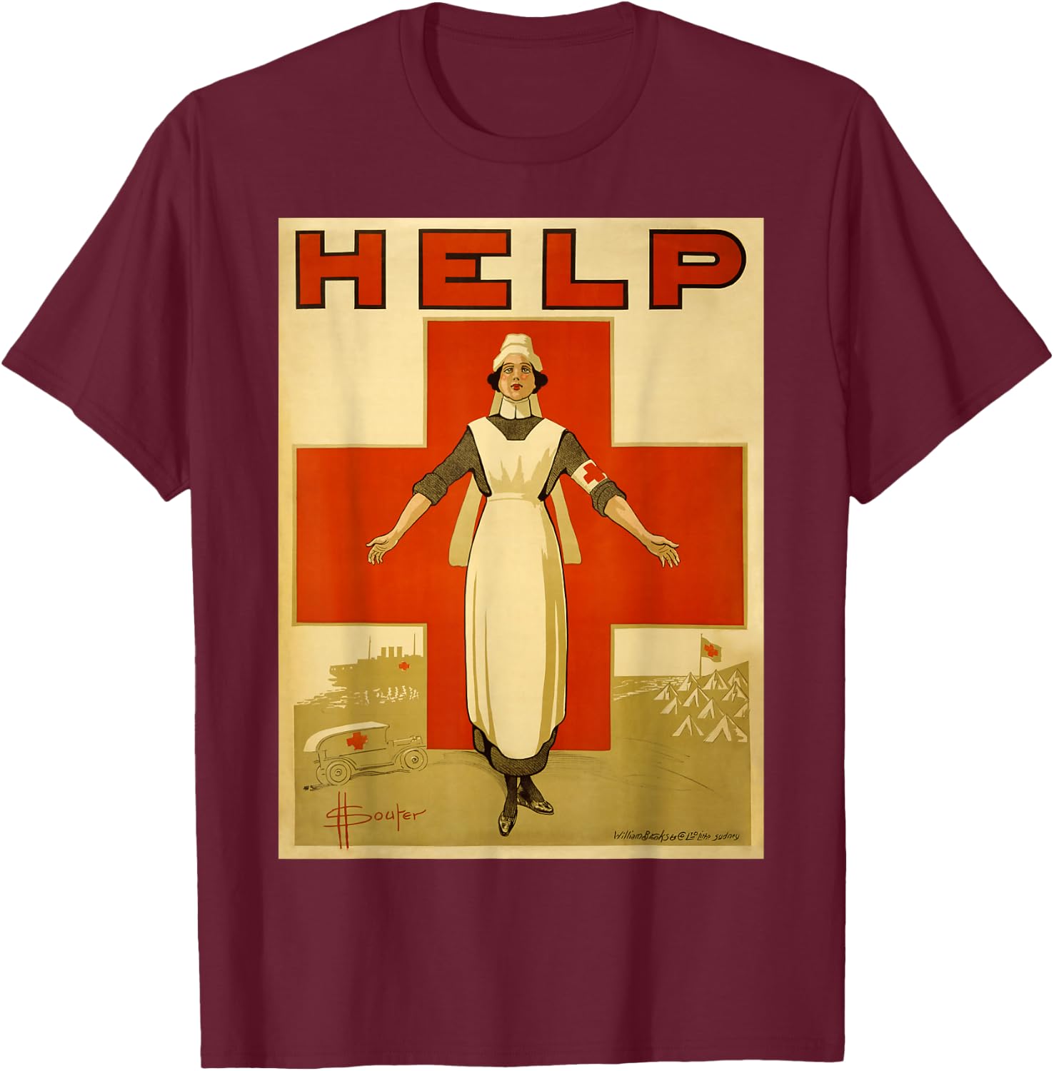 Vintage Poster - Rotes Kreuz Retro T-Shirt - T-Shirt | Maroon